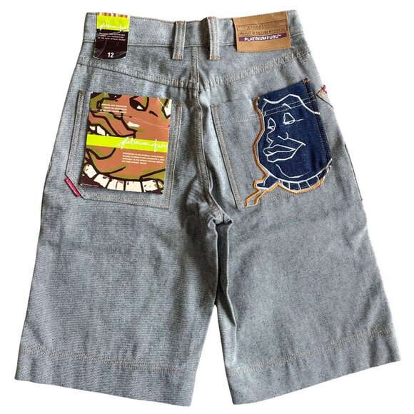 VINTAGE RARE Platinum Fubu Fat Albert Big Pocket Baggy Denim Jean Shorts - Sz 12 - Picture 1 of 10